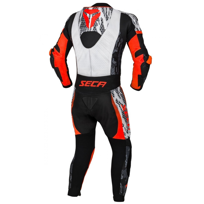 SECA SRS One egyrészes motoros bőrkombi fekete-fehér-fluo piros kiárusítás