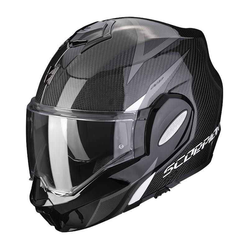 Scorpion EXO-TECH EVO Carbon Top hátrahajtható állú bukósisak fekete-fehér