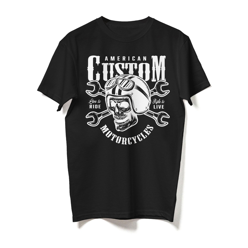 RSA American Custom Motorcycles kerek nyakú póló fekete kiárusítás