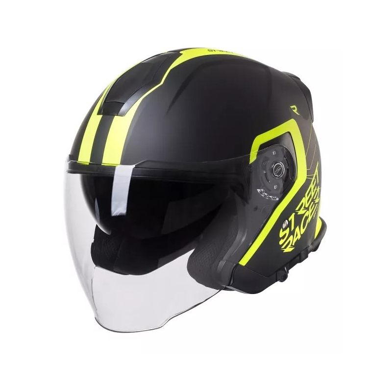 Street Racer SR 01 nyitott bukósisak fekete-neon sárga - II. minőség