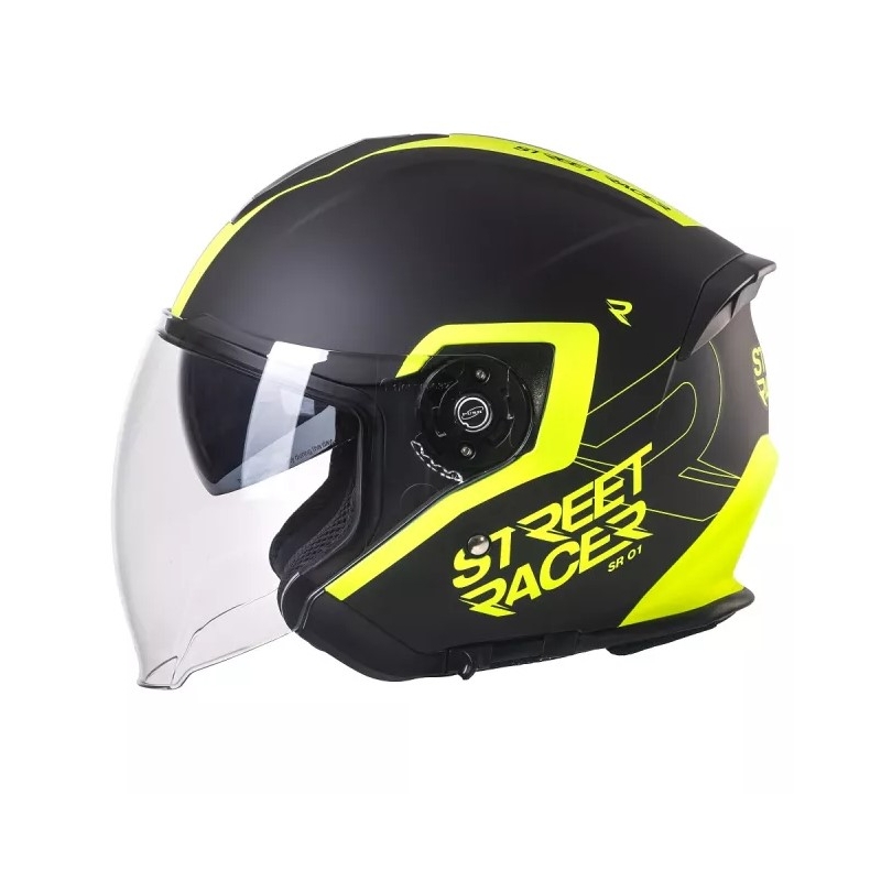 Street Racer SR 01 nyitott bukósisak fekete-neon sárga - II. minőség