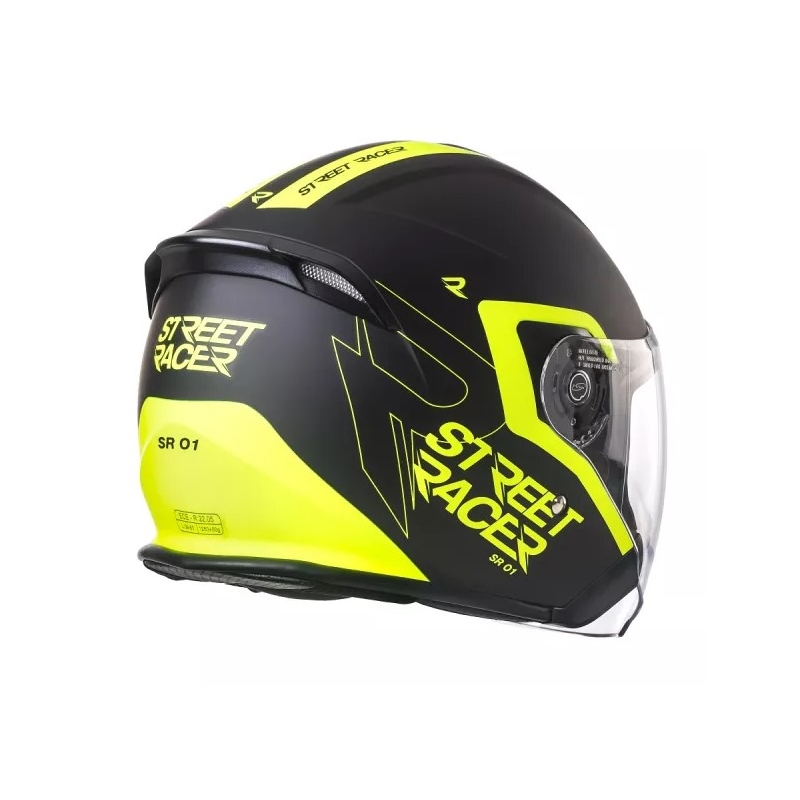 Street Racer SR 01 nyitott bukósisak fekete-neon sárga - II. minőség