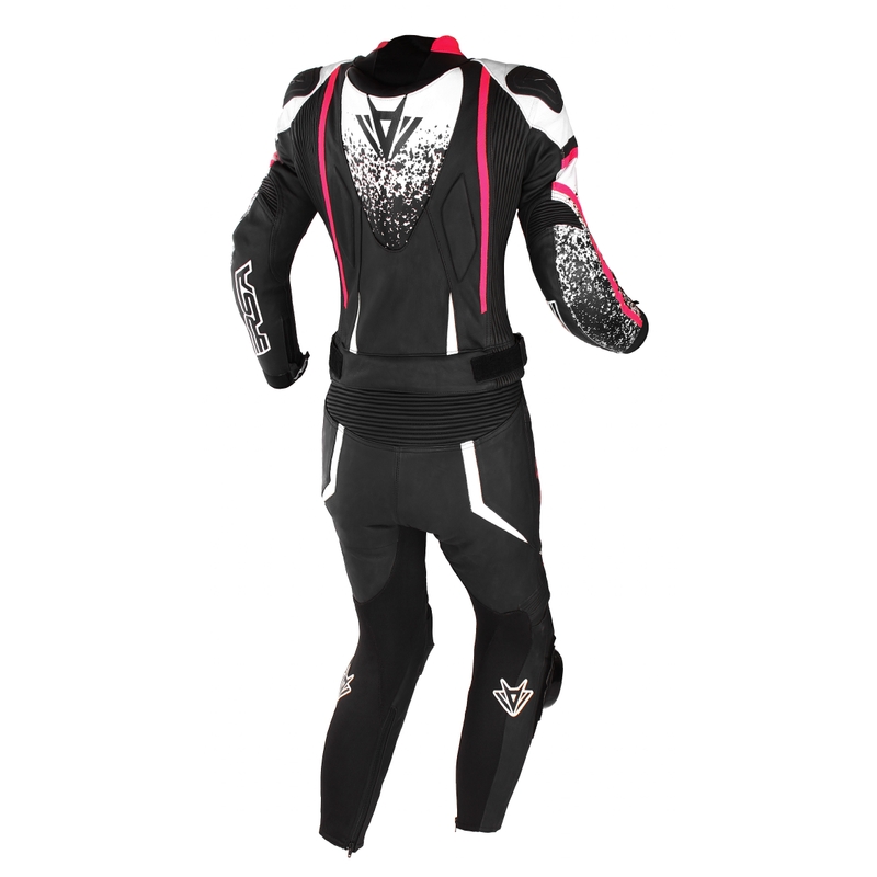 RSA GT2 kétrészes női motoros bőr kombi fekete-fehér-fluo rózsaszín