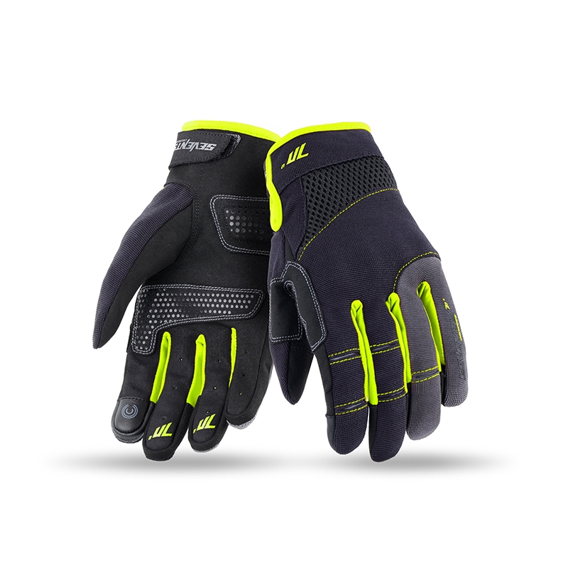 SEVENTY DEGREES SD-C48 rövid motoros kesztyű fekete-fluo sárga