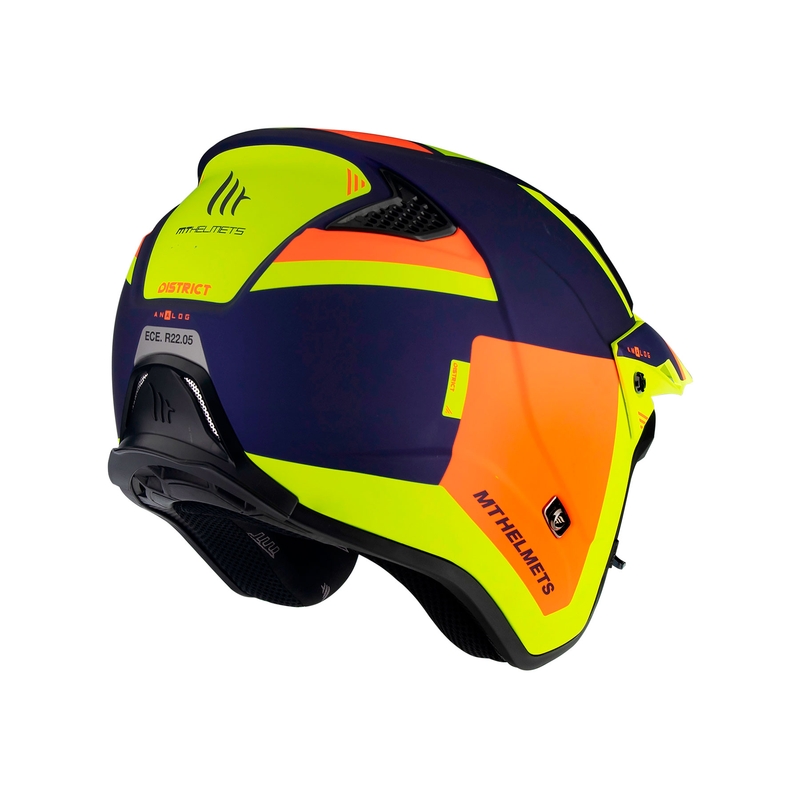 MT District SV Analog D27 nyitott trial bukósisak kék-narancssárga-fluo sárga