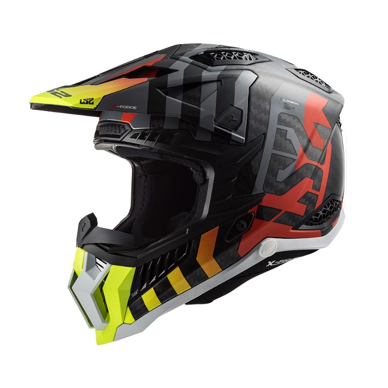 LS2 MX703 C X-Force Barrier H-V motocross bukósisak fekete-szürke-piros-sárga