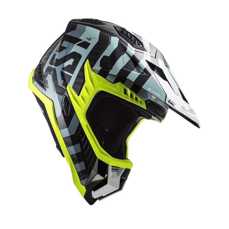 LS2 MX703 C X-Force Barrier motocross bukósisak fekete-kék-fluo sárga