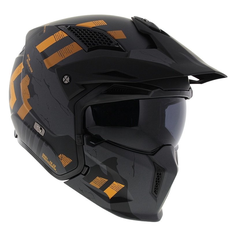 MT Streetfighter SV S Skull A12 szürke-narancssárga levehető állú bukósisak