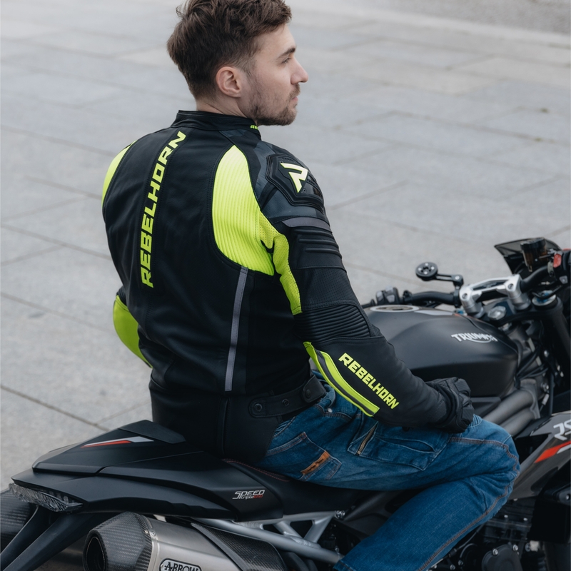 Rebelhorn Vandal motoros bőrkabát fekete-fluo sárga kiárusítás