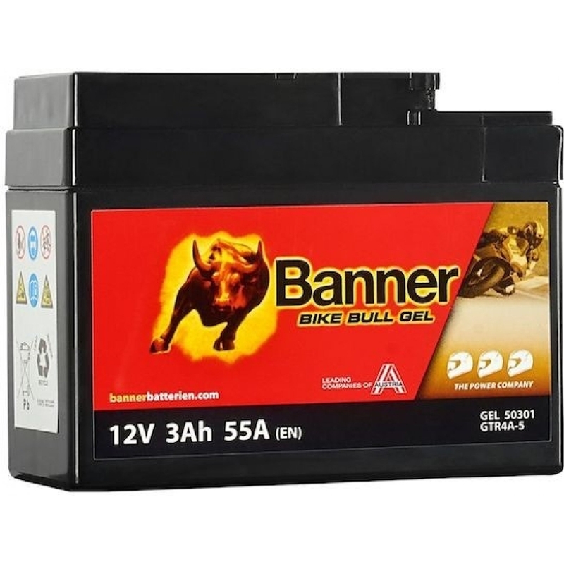 Banner Bike Bull Gel 12V, YTR4A-BS, 3AH, 55A zselés akkumlátor