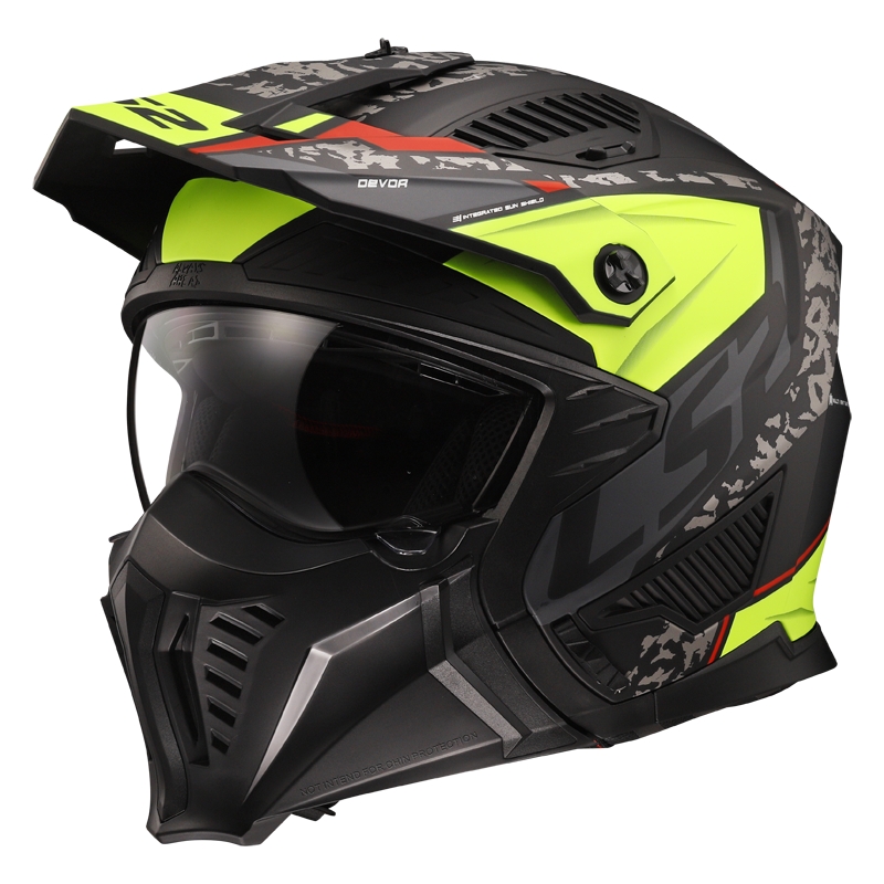 LS2 OF606 Drifter Devor trial bukósisak fekete-fluo sárga