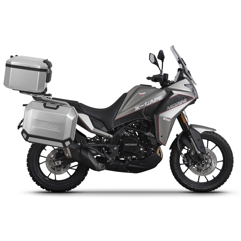 Complete set of aluminum cases SHAD TERRA, 37L topcase + 47L / 47L side cases, including mounting kit and plate SHAD Moto Morini X-Cape 649