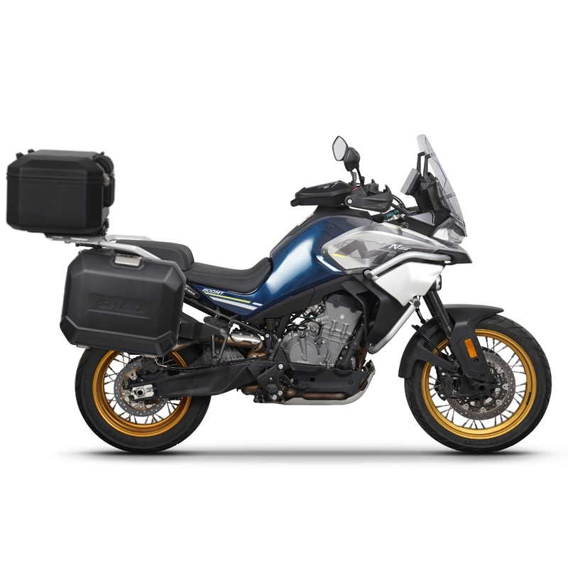 Complete set of aluminum cases SHAD TERRA BLACK, 48L topcase + 36L / 47L side cases, including mounting kit and plate SHAD CF Moto 800MT