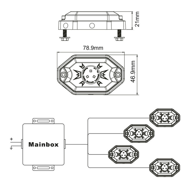 SHARK LED FÉNY, RGB, TÖBB SZÍNŰ, BLUETOOTH VEZÉRLÉS, 4 DB KÉSZLET