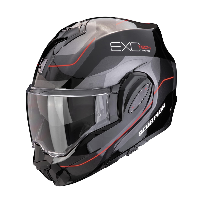 Scorpion EXO-TECH EVO PRO COMMUTA hátrahajtható állú bukósisak fekete-ezüst-piros kiárusítás