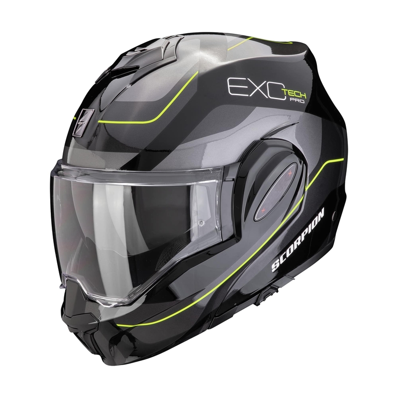 Scorpion EXO-TECH EVO PRO COMMUTA hátrahajtható állú bukósisak fekete-ezüst-sárga kiárusítás