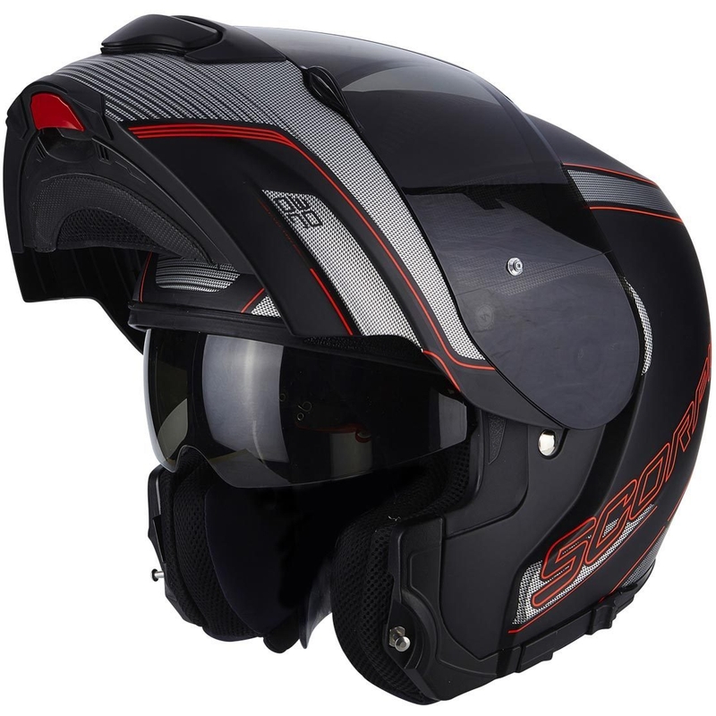 Motoros sisak Flip Scorpion EXO-3000 Stroll Fekete Matt-Red Akció kiárusítás