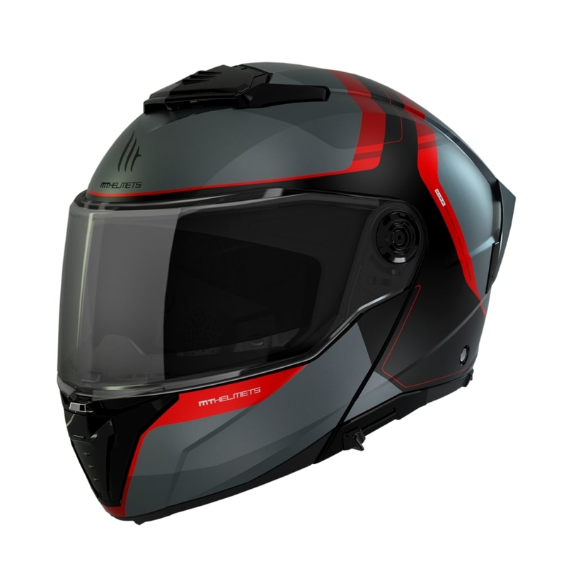 MT ATOM 2 SV EMALLA B15 felnyitható motoros bukósisak szürke-fekete-piros matt