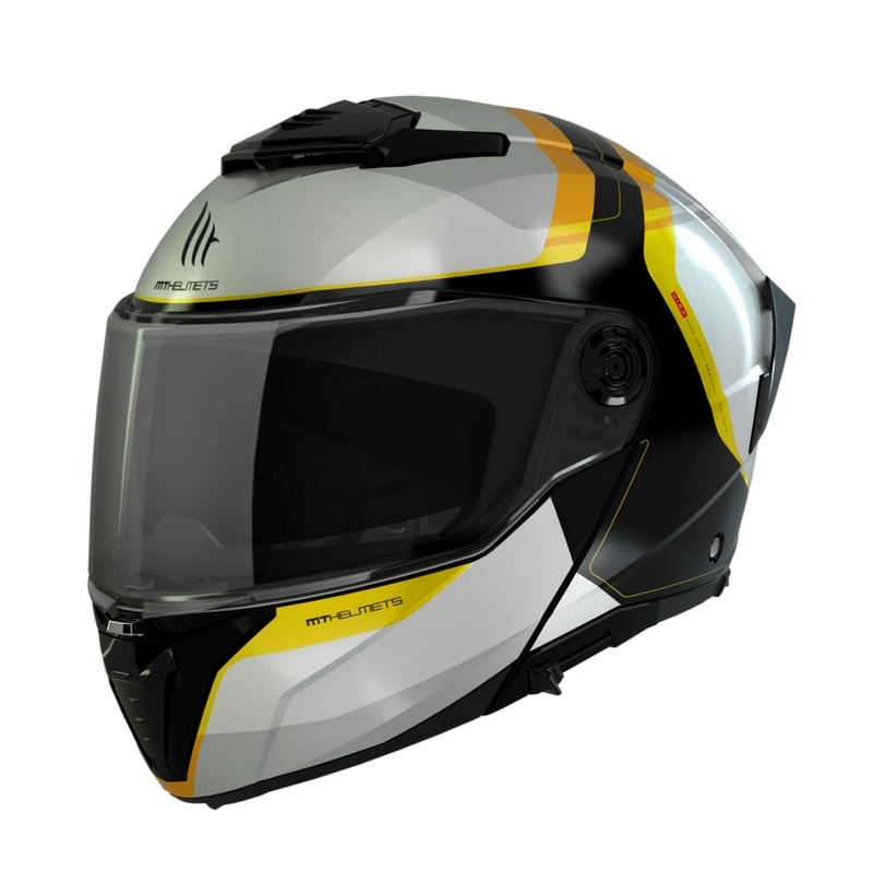 MT ATOM 2 SV EMALLA B3 felnyitható motoros bukósisak  fehér-fekete-sárga