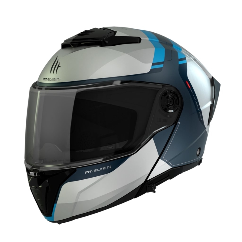 MT ATOM 2 SV EMALLA C17 felnyitható motoros bukósisak  fehér-kék-türkiz matt