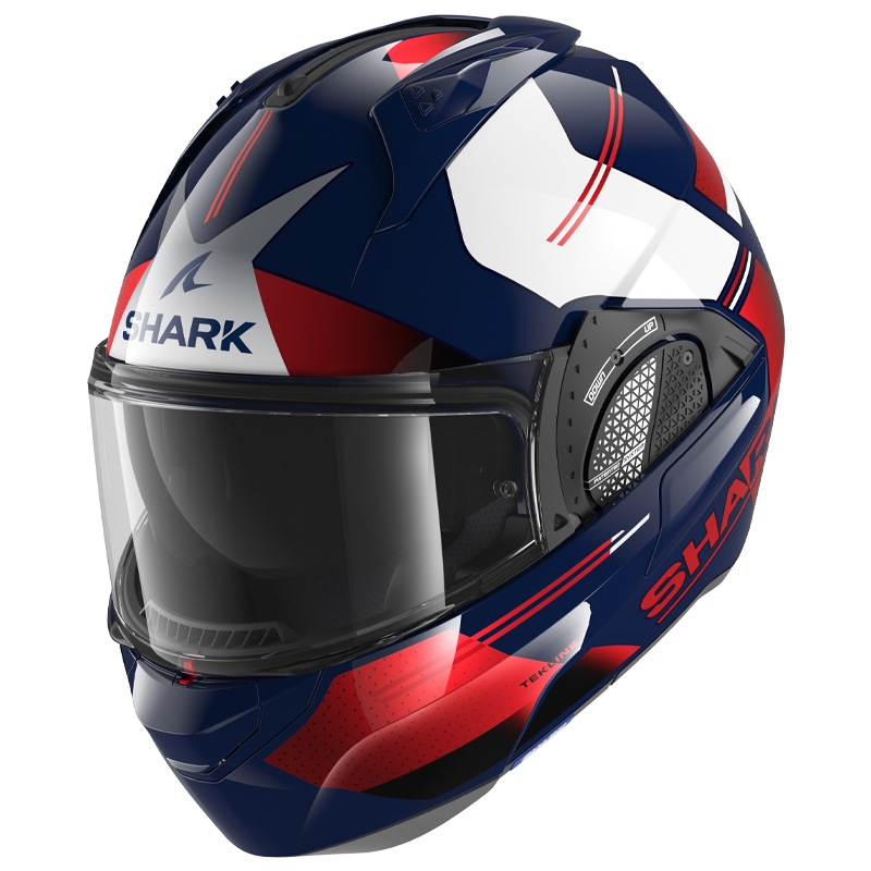 SHARK EVO-GT Tekline hátrahajtható állú sisak kék-fehér-piros