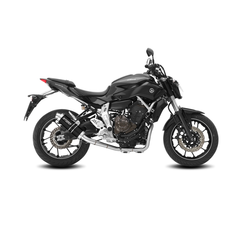 Teljes kipufogó rendszer 2x1 STORM GP Acélos fekete részére YAMAHA MT-07 700 2014-2024
