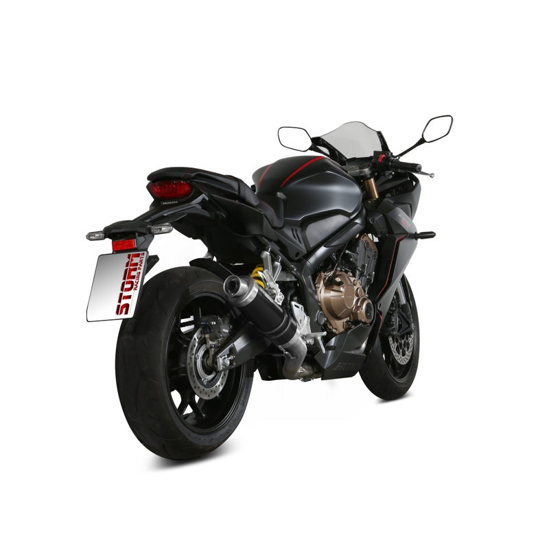 Teljes kipufogó rendszer 4x2x1 STORM GP Acélos fekete részére HONDA CB 650 R 2019-2023, HONDA CBR 650 R 2019-2023