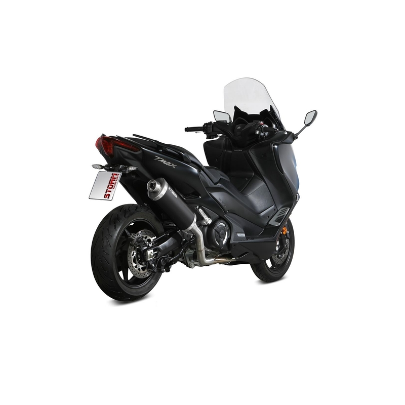 Teljes kipufogó rendszer 2x1 STORM OVAL Acélos fekete részére YAMAHA XP 560 T-MAX 2020-2021