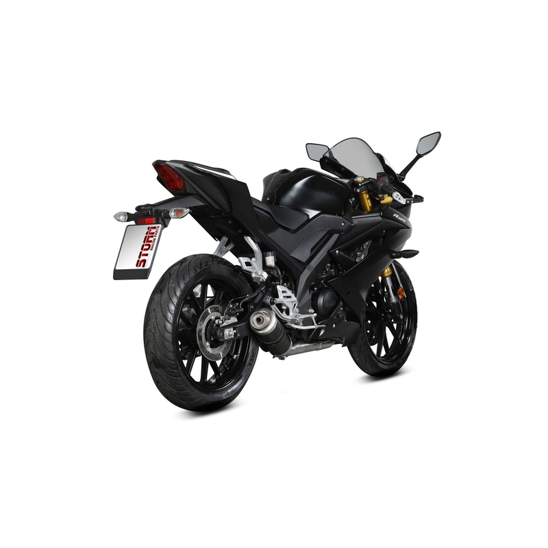 Teljes kipufogó rendszer 1x1 STORM GP fekete részére YAMAHA YZF-R 125 2019-2024, YAMAHA MT 125 2020-2026