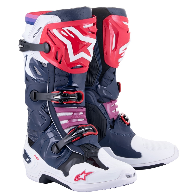 Alpinestars Tech 10 Superventilated perforált motoros csizma sötétkék-fehér-piros-lila