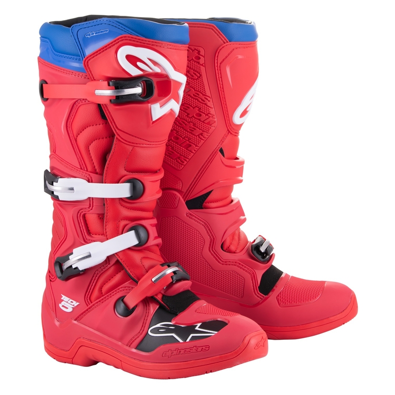 Alpinestars Tech 5 motoros csizma piros-kék-fehér-fekete