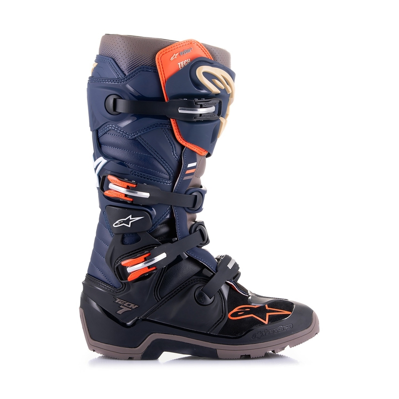 Alpinestars Tech 7 Enduro Drystar 2024 motoros csizma kék-szürke-narancssárga-fekete