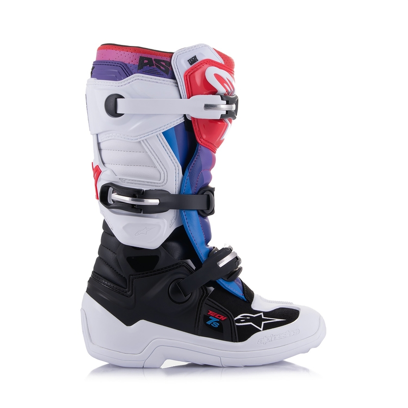 Alpinestars TECH 7 S gyerek motocrossz csizma fehér-fekete-piros-kék-lila