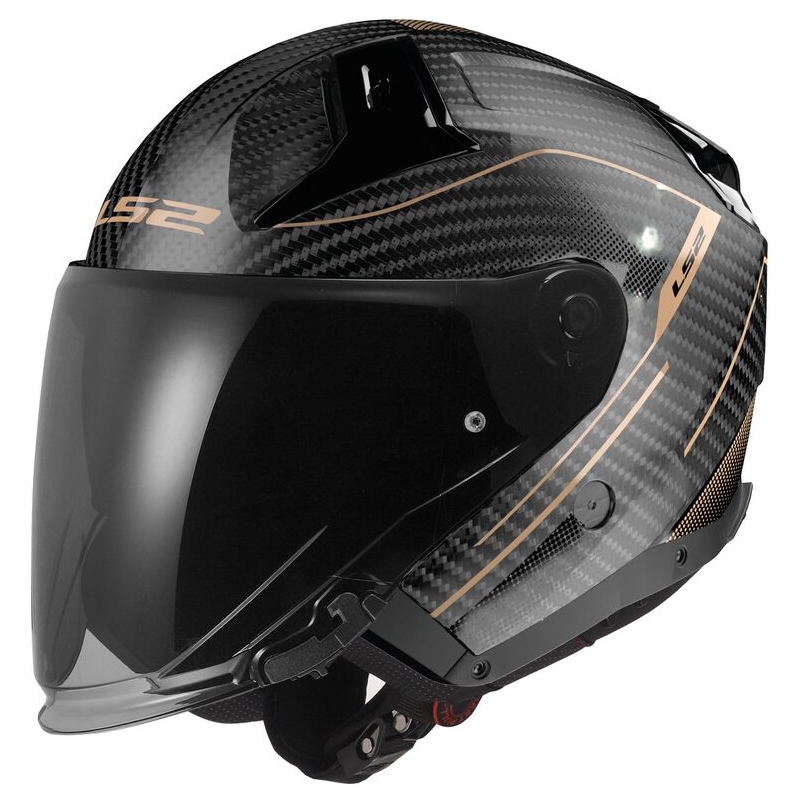 LS2 OF603 Infinity II Carbon Counter nyitott motoros bukósisak fekete-arany