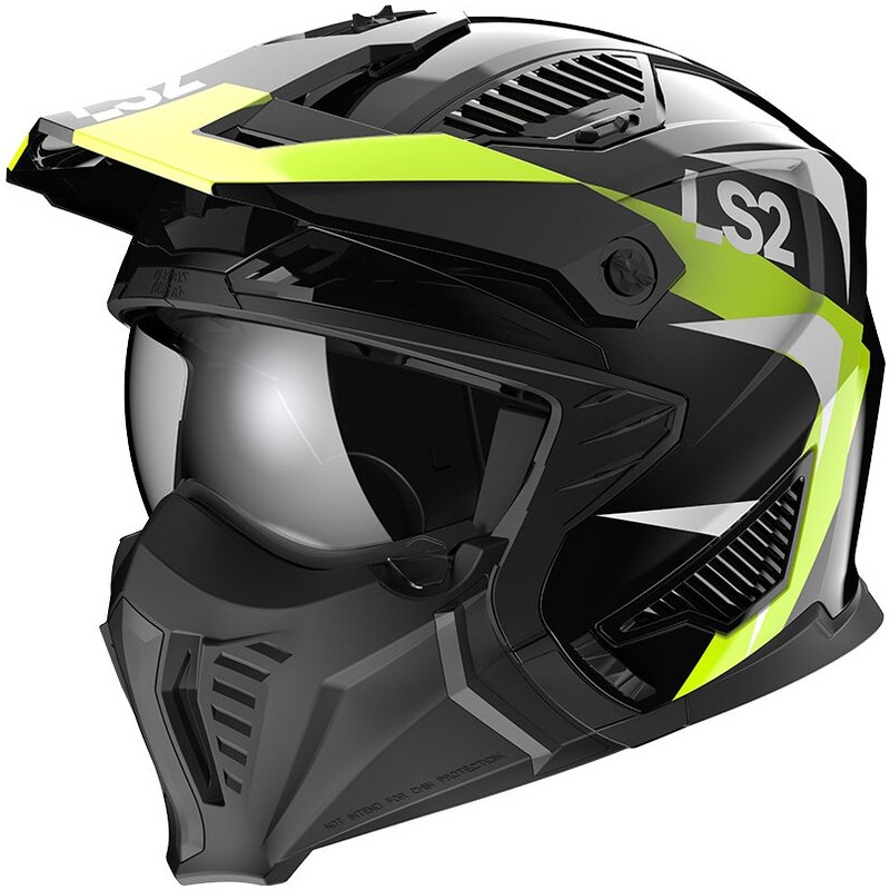 LS2 OF606 Drifter Triality motoros bukósisak fekete-fluo sárga