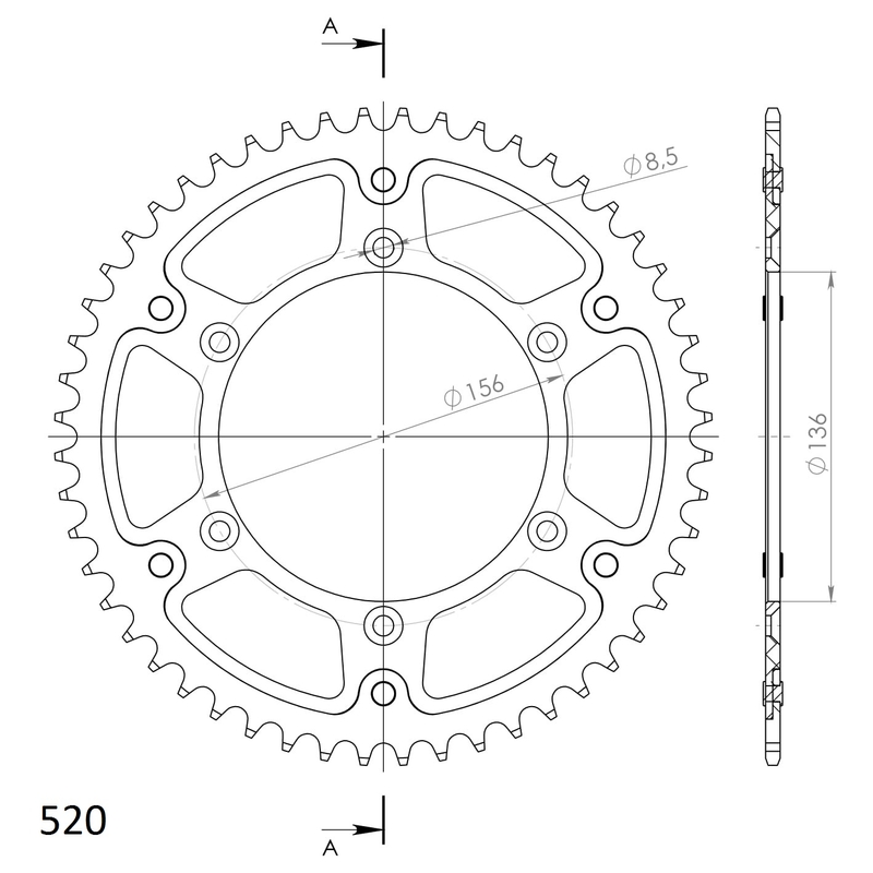 Rear sprocket SUPERSPROX STEALTH piros 52 fogak,520