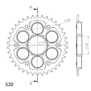 Rear sprocket SUPERSPROX STEALTH RST-737:38-BLK fekete 38 fogak,520