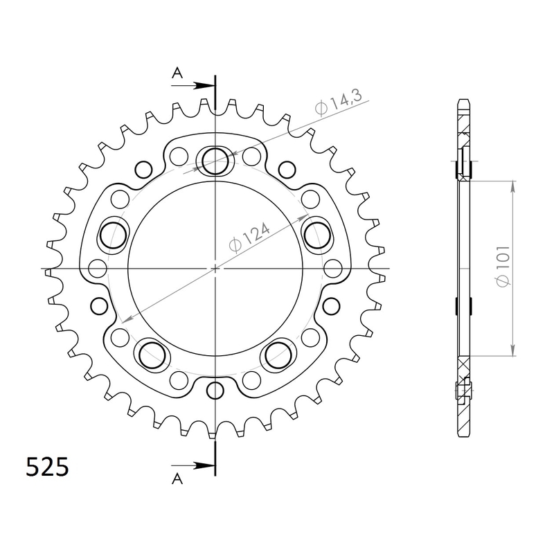 Rear sprocket SUPERSPROX STEALTH narancssárga 38 fogak,525
