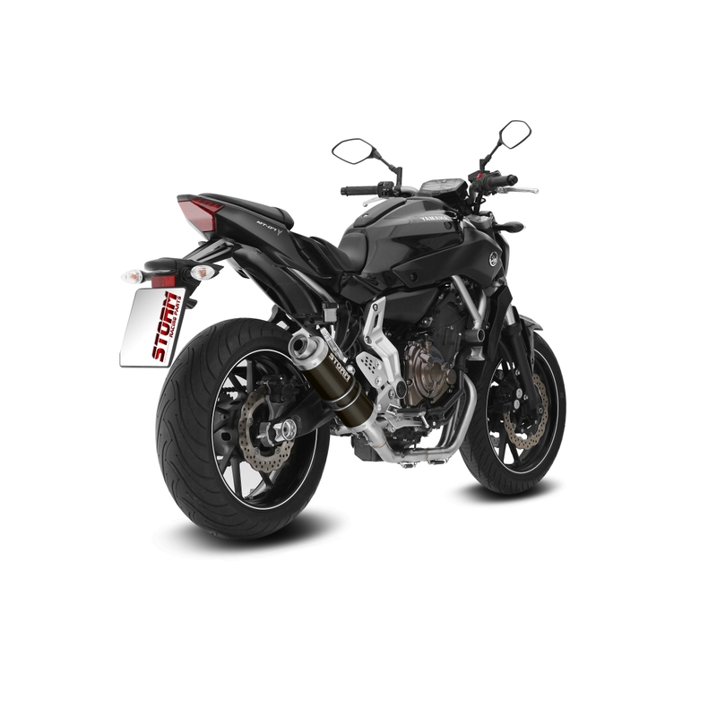 Teljes kipufogó rendszer 2x1 STORM GP Acélos fekete részére YAMAHA MT-07 700 2014-2024