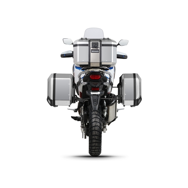 Complete set of aluminum cases SHAD TERRA, 48L topcase + 36L / 47L side cases, including mounting kit and plate SHAD HONDA CRF 1100 Africa Twin