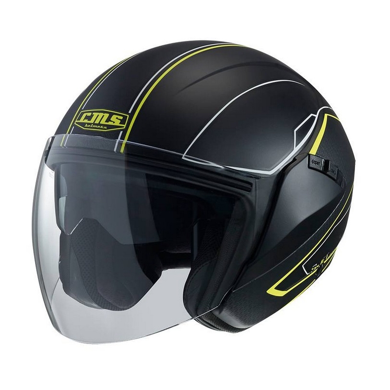 Nyitott motorkerékpár sisak CMS S-JET Vision fekete-fluo sárga