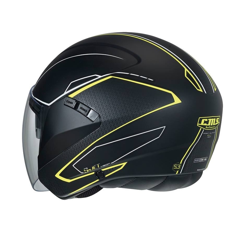 Nyitott motorkerékpár sisak CMS S-JET Vision fekete-fluo sárga