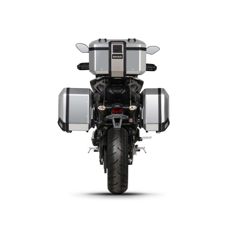 Complete set of black aluminum cases SHAD TERRA, 37L topcase + 36L / 47L side cases, including mounting kit and plate SHAD YAMAHA MT-09 Tracer / Tracer 900