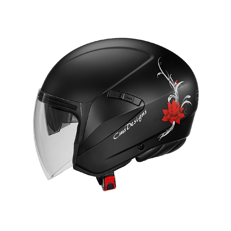 Nyitott motorkerékpár sisak CMS S-JET Rose fekete-piros