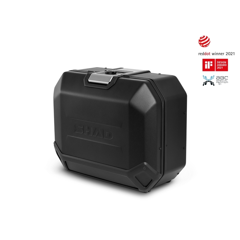 Complete set of aluminum cases SHAD TERRA BLACK, 37L topcase + 36L / 36L side cases, including mounting kit and plate SHAD SUZUKI DL 650 V-Strom