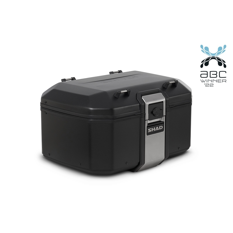 Complete set of aluminum cases SHAD TERRA BLACK, 55L topcase + 36L / 47L side cases, including mounting kit and plate SHAD CF Moto 800MT