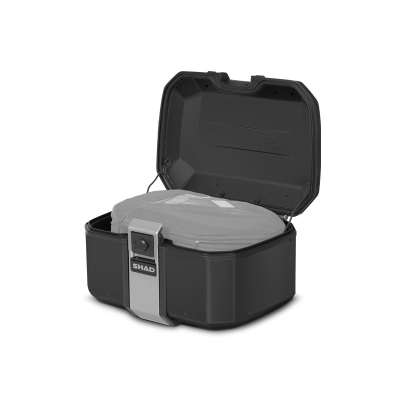 Complete set of aluminum cases SHAD TERRA BLACK, 55L topcase + 36L / 47L side cases, including mounting kit and plate SHAD CF Moto 800MT