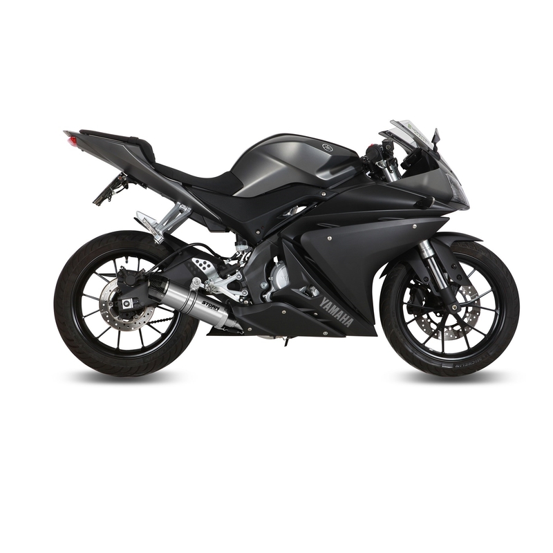 Teljes kipufogó rendszer 1x1 STORM GP Stainless Steel with carbon cap részére YAMAHA YZF-R 125 2014-2018, YAMAHA MT 125 2015-2019