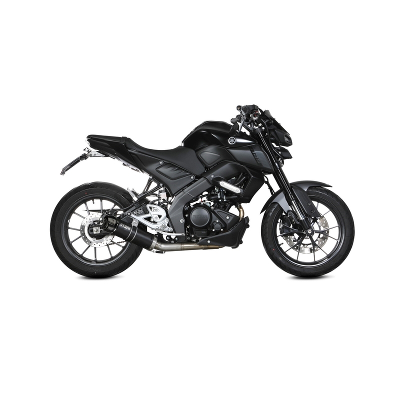 Teljes kipufogó rendszer 1x1 STORM GP Black with carbon cap részére YAMAHA YZF-R 125 2019-2026, YAMAHA MT 125 2015-2024