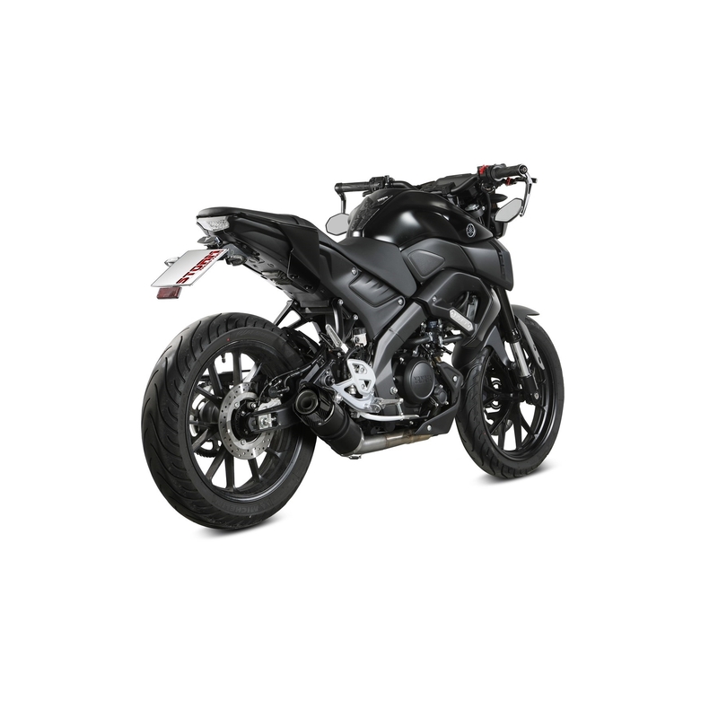 Teljes kipufogó rendszer 1x1 STORM GP Black with carbon cap részére YAMAHA YZF-R 125 2019-2026, YAMAHA MT 125 2015-2024